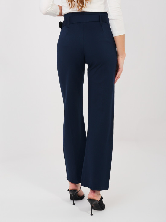 Elegant navy blue trousers with high waist and belt