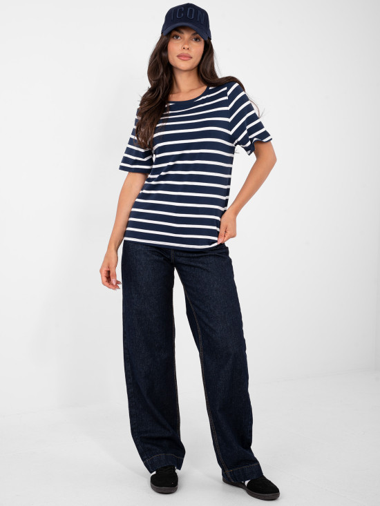 Women's striped short sleeve t-shirt, navy blue