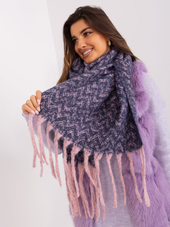 Navy Pink Fringed Scarf