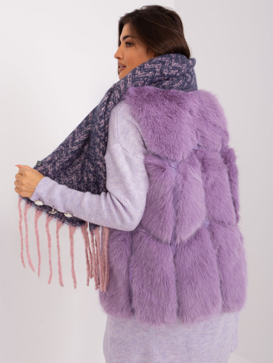 Navy Pink Fringed Scarf