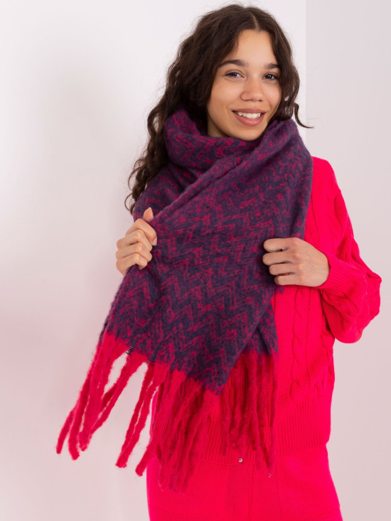 Women's Scarf in Navy Blue and Pink with Geometric Pattern