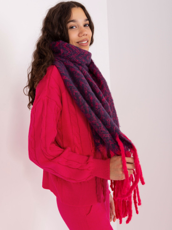 Women's Scarf in Navy Blue and Pink with Geometric Pattern