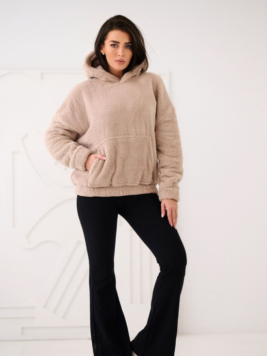 Beige hoodie with hood and pocket