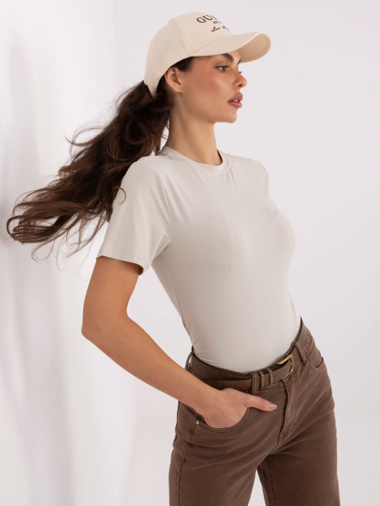 Beige smooth short-sleeve blouse