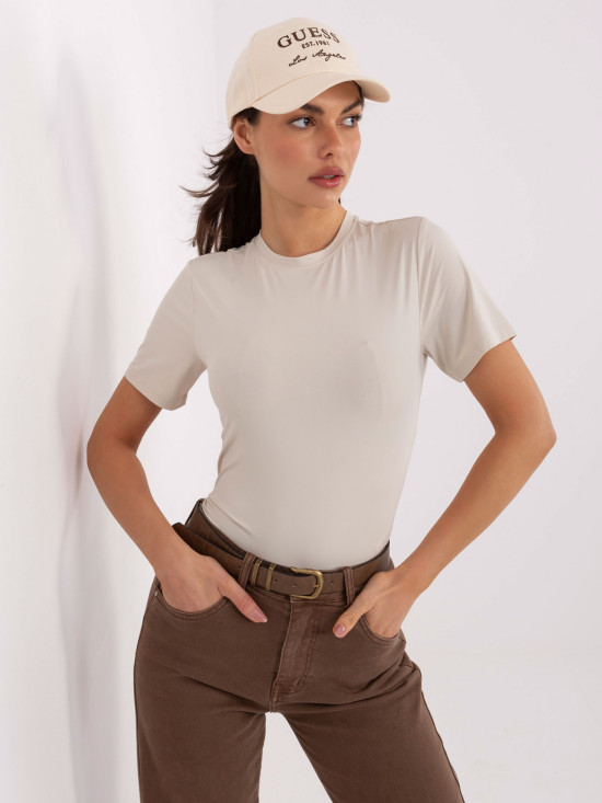 Beige smooth short-sleeve blouse