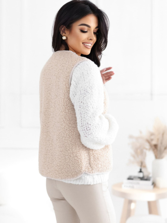 Beige faux fur vest with buttons