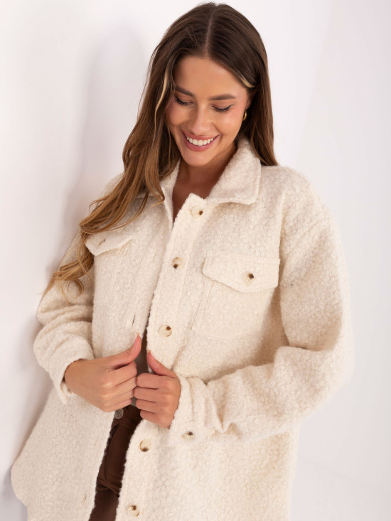 Beige casual shirt jacket with pockets