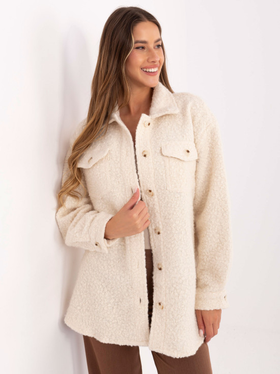 Beige casual shirt jacket with pockets