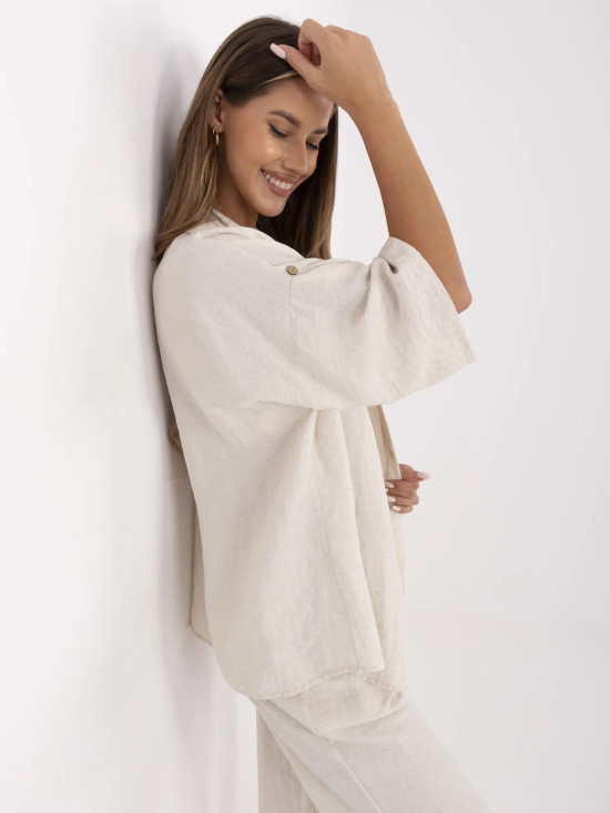 Stylish Beige Blouse with 3/4 Sleeves