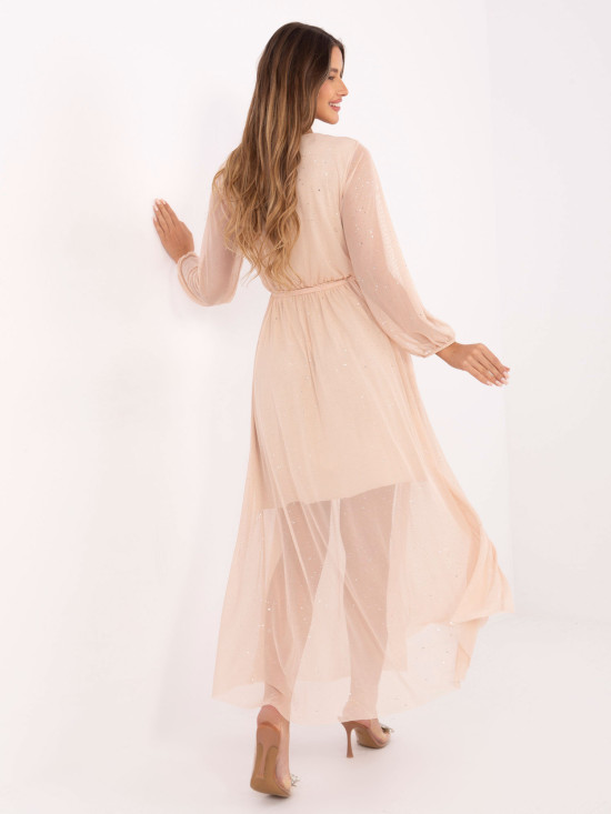 Beige maxi dress with belt and lining
