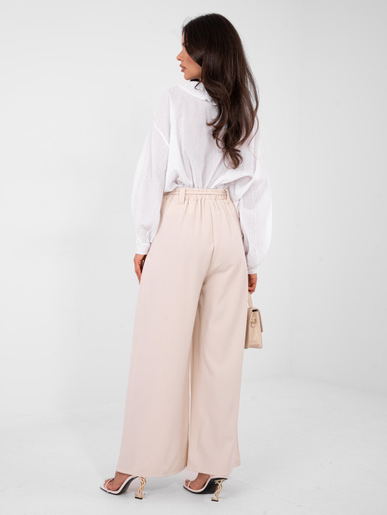 Elegant beige wide-leg trousers with belt