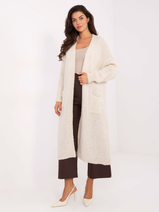 Beige long cardigan with pockets