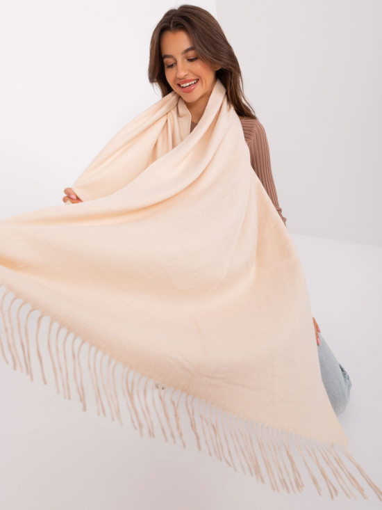 Light Beige Women's Scarf with Fringes