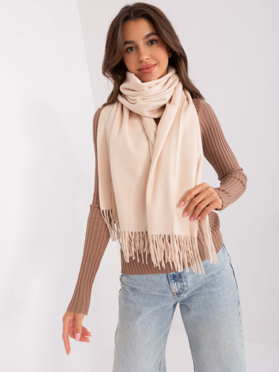 Light Beige Women's Scarf with Fringes