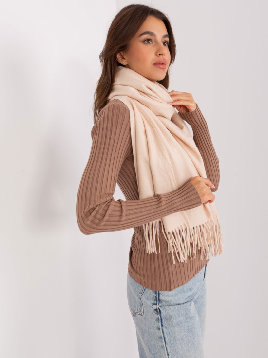 Light Beige Women's Scarf with Fringes
