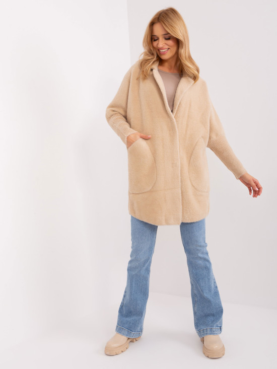 Light Beige Transitional Alpaca Wool Coat