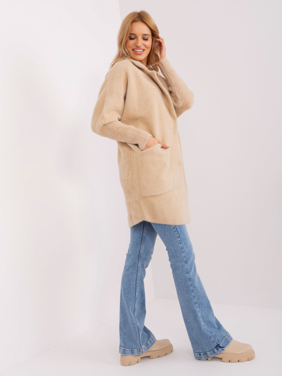 Light Beige Transitional Alpaca Wool Coat