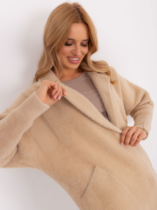 Light Beige Transitional Alpaca Wool Coat