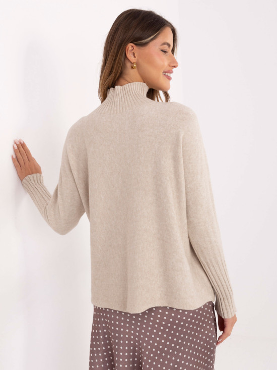 Light beige turtleneck sweater with long sleeves