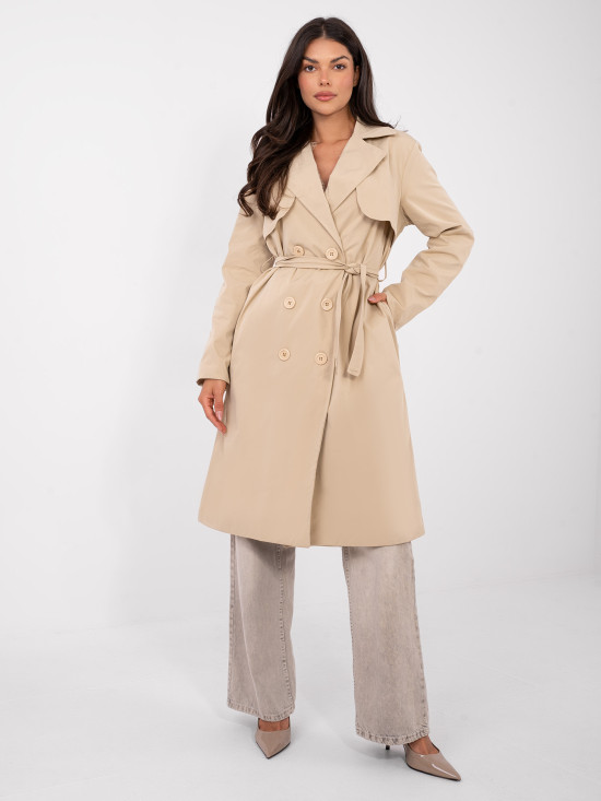 Camel transitional trench coat with belt