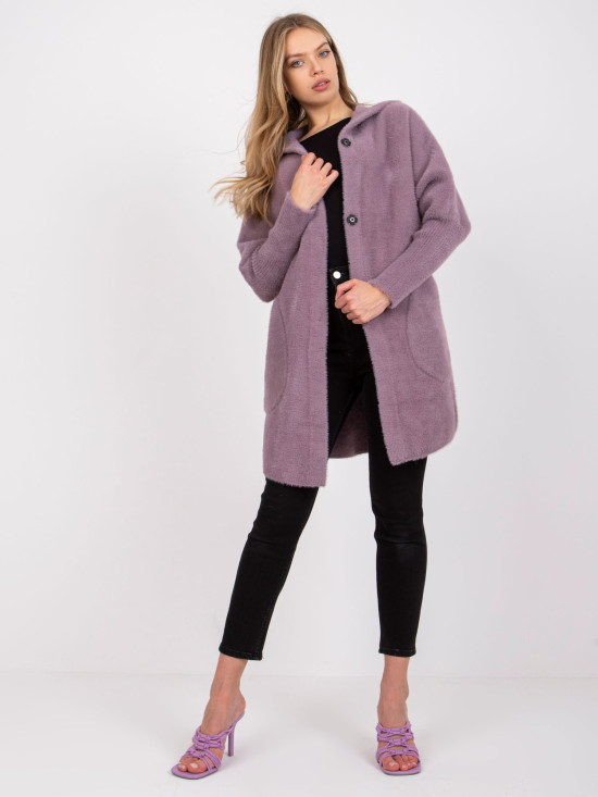 Light Purple Wool & Angora Transitional Coat with Hood