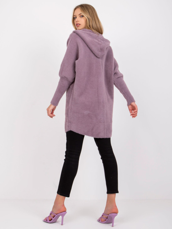 Light Purple Wool & Angora Transitional Coat with Hood