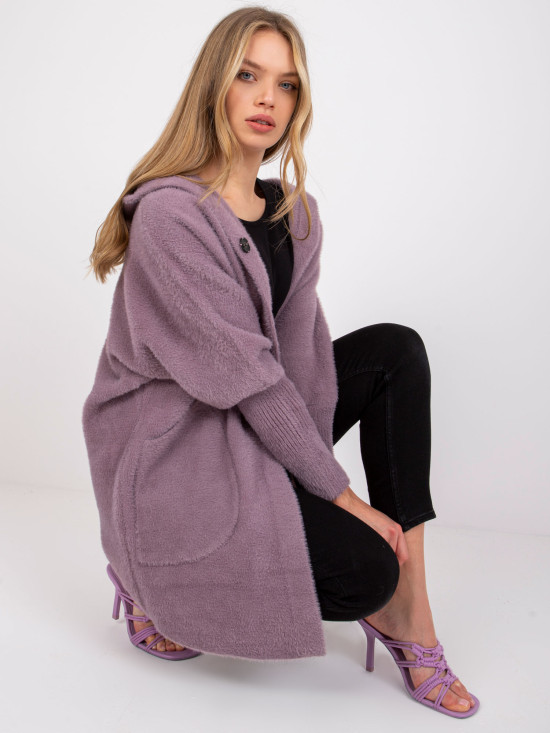 Light Purple Wool & Angora Transitional Coat with Hood