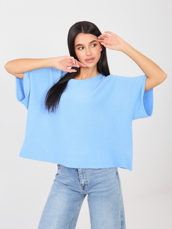 Elegant light blue sweater with short sleeves