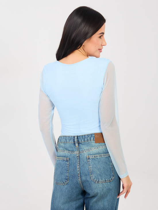 Elegant blue bodysuit with long sleeves and round neckline