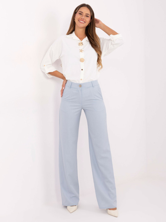 Elegant light blue wide-leg fabric trousers