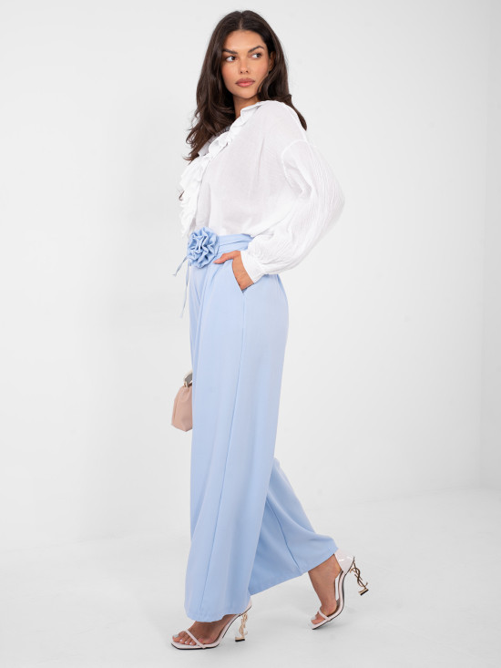 Elegant wide-leg trousers with high waist and belt, blue
