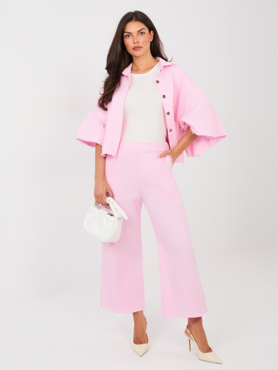 Short Pink Denim Jacket with Ruffle