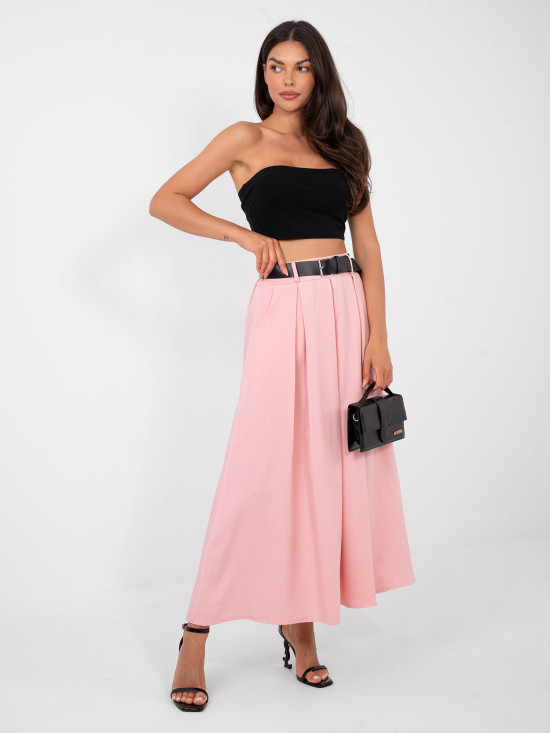 Elegant maxi skirt with belt and pockets, pink