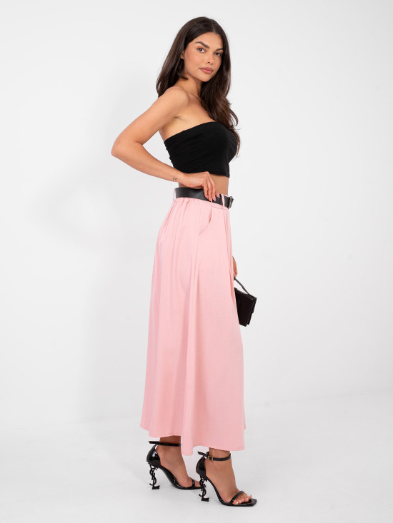 Elegant maxi skirt with belt and pockets, pink