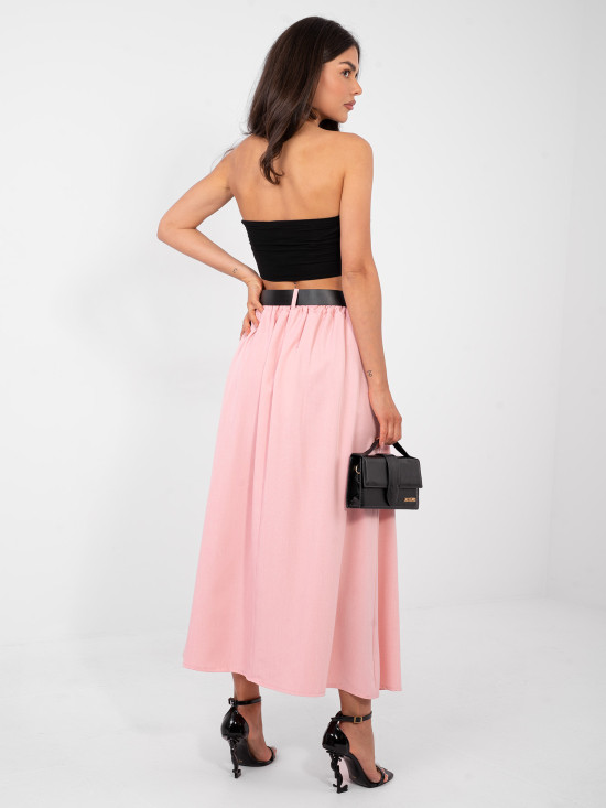 Elegant maxi skirt with belt and pockets, pink