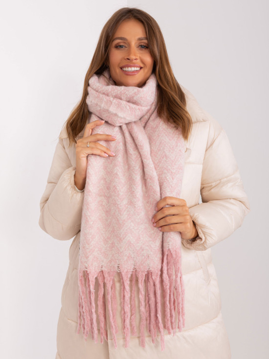 Light Pink Geometric Scarf with Fringes