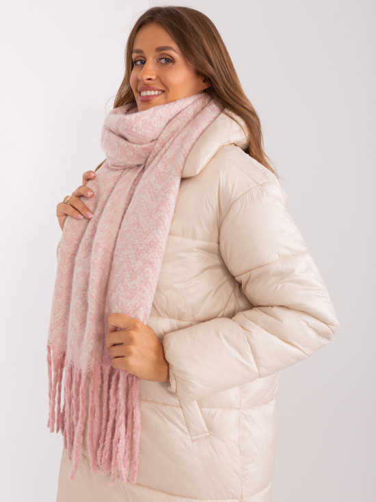 Light Pink Geometric Scarf with Fringes