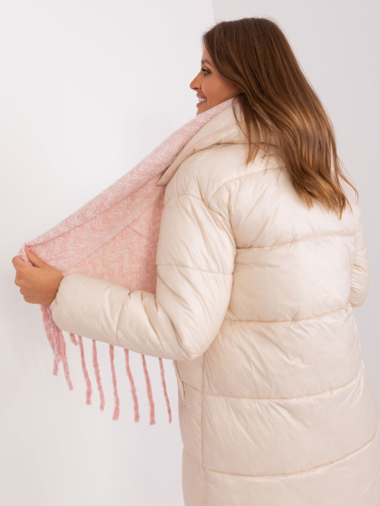 Light Pink Geometric Scarf with Fringes