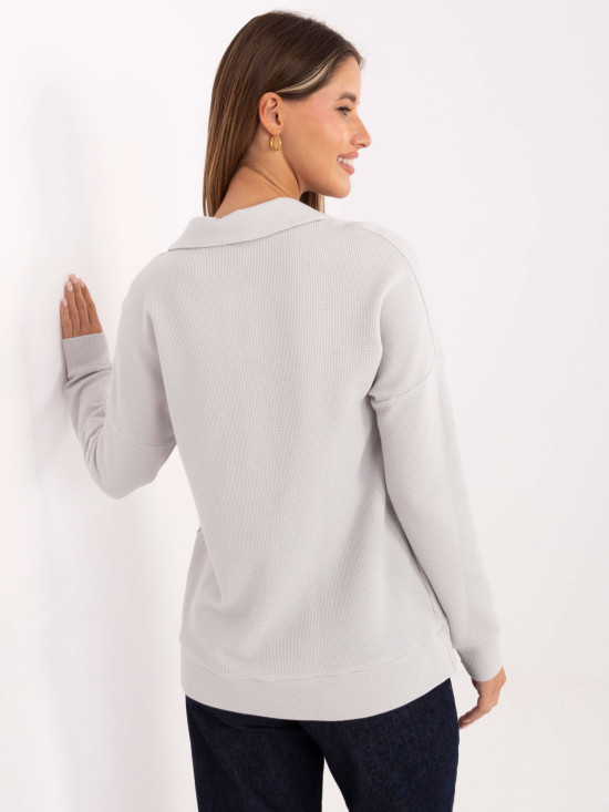 Light grey cotton blouse with collar and long sleeves