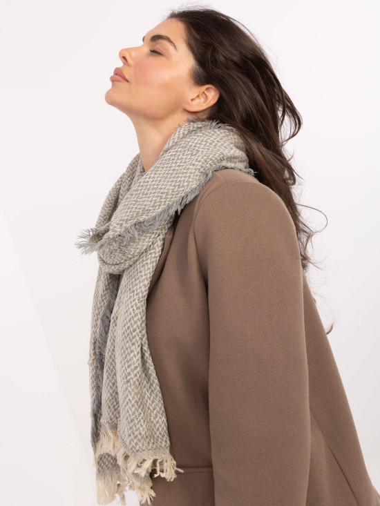 Light Grey Scarf with Herringbone Pattern and Fringes