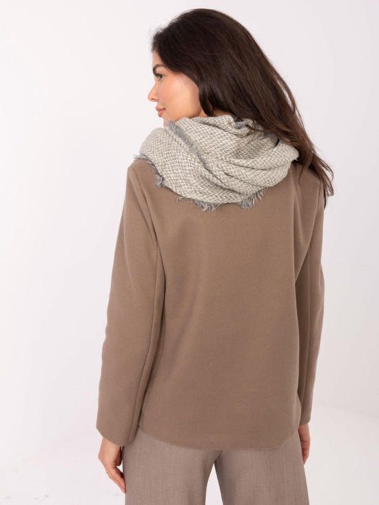 Light Grey Scarf with Herringbone Pattern and Fringes