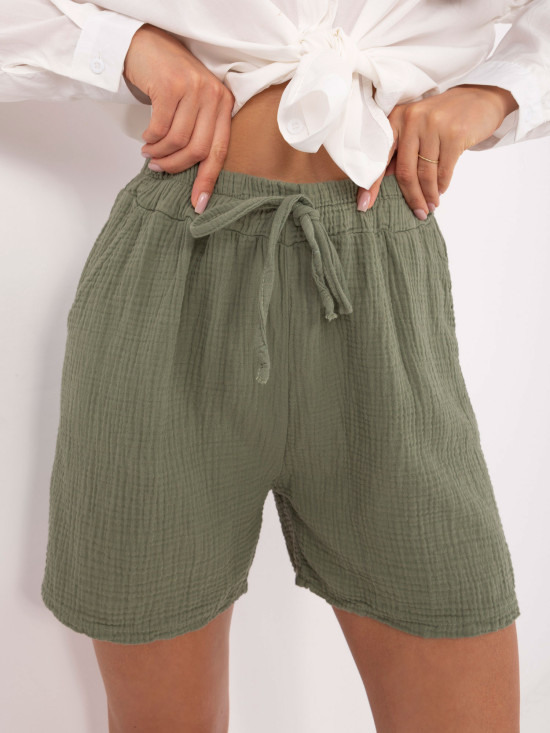 Khaki High-Waisted Shorts