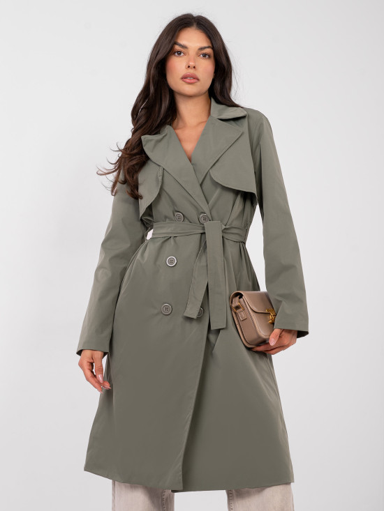 Stylish khaki trench coat with belt and lining