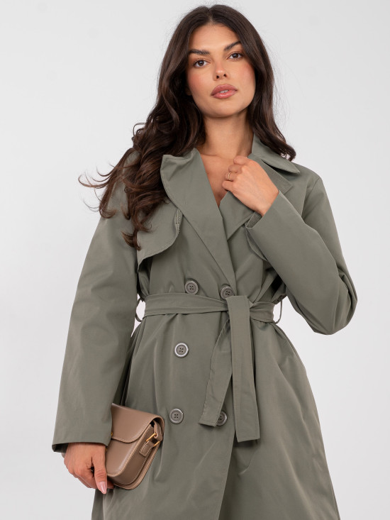 Stylish khaki trench coat with belt and lining