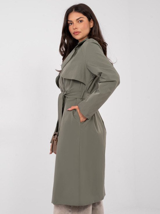Stylish khaki trench coat with belt and lining