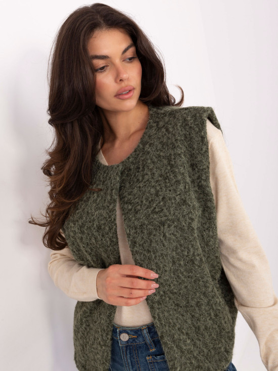 Stylish khaki knitted vest with pockets