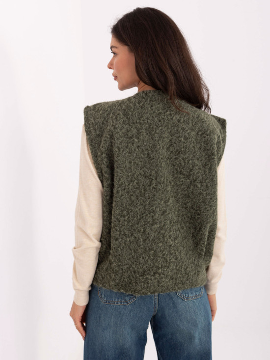 Stylish khaki knitted vest with pockets