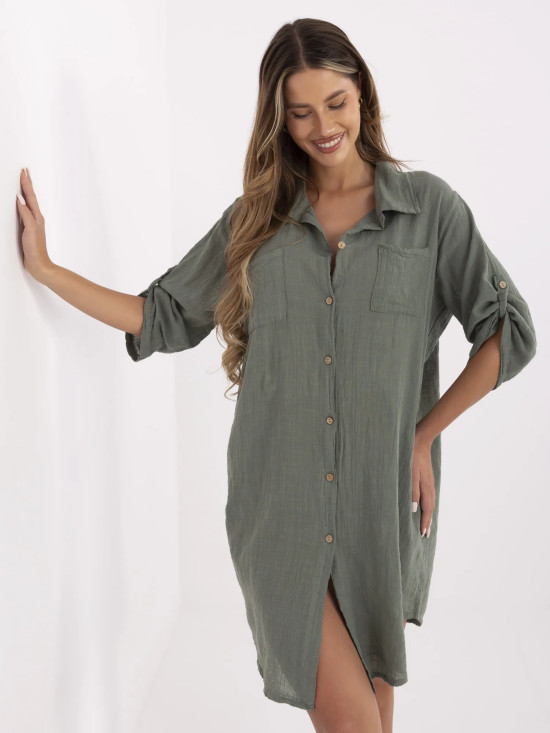 Oversize dress with 3/4 sleeves in beige