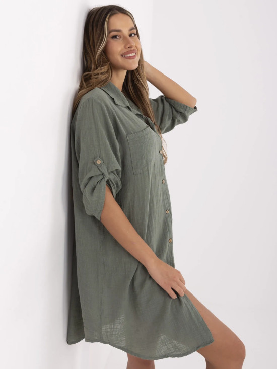 Oversize dress with 3/4 sleeves in beige