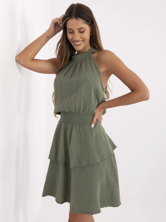 Summer Dress with Ruffles in Khaki